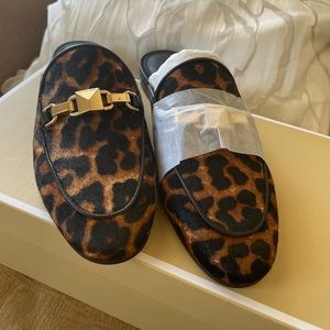 Brand new Michael Kors leopard calf skin mules